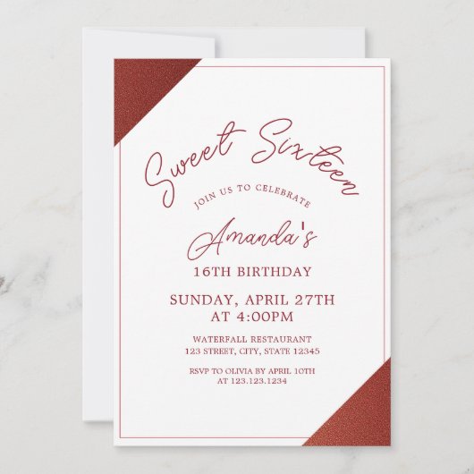 Moderne Rose Gold Kupfer Glitzer Sweet 16 Geburtst Einladung (Vorderseite)