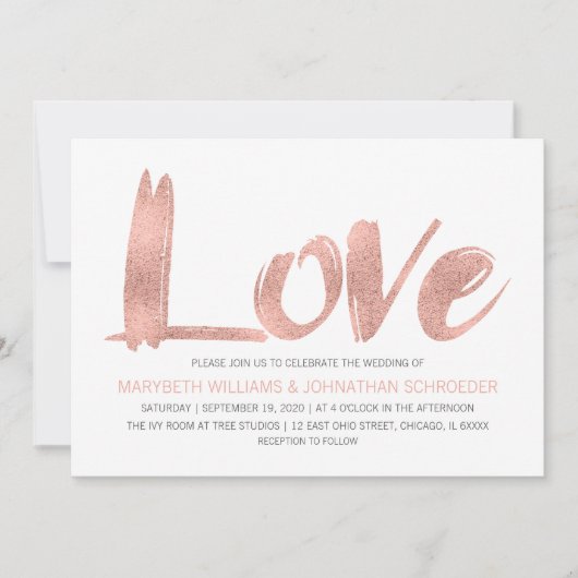 Moderne Rose Gold Liebe Einladung Hochzeit (Vorderseite)