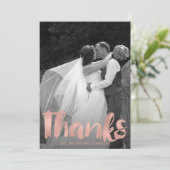 Moderne Rose Gold Liebe Hochzeit Danke Foto Card (Stehend Vorderseite)