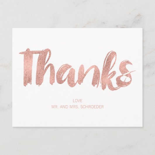 Moderne Rose Gold Liebe Hochzeit Danke Postcard Postkarte (Vorderseite)