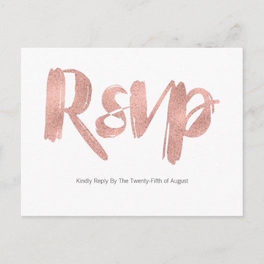Moderne Rose Gold Liebe Hochzeit RSVP Postkarte (Vorderseite)