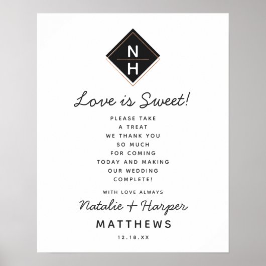 Moderne Rose Gold Liebe ist Sweet Leckerei Wedding Poster (Vorne)