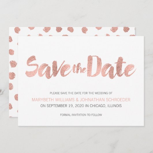 Moderne Rose Gold Liebe Save the Date Card (Vorne/Hinten)