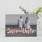Moderne Rose Gold Liebe Save the Date Fotokarte (Stehend Vorderseite)