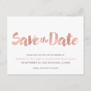 Moderne Rose Gold Liebe Save the Date Postkarte