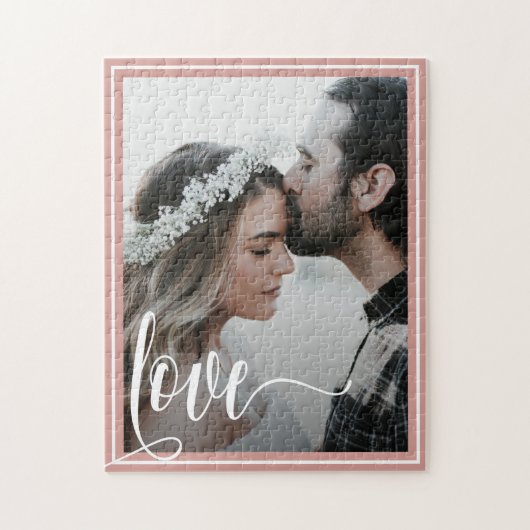 Moderne Rose Gold Liebe Script Foto Valentinstag Puzzle (Vertikal)