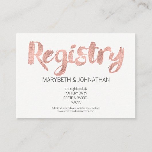 Moderne Rose Gold Liebe Wedding Registry Card Begleitkarte (Vorderseite)