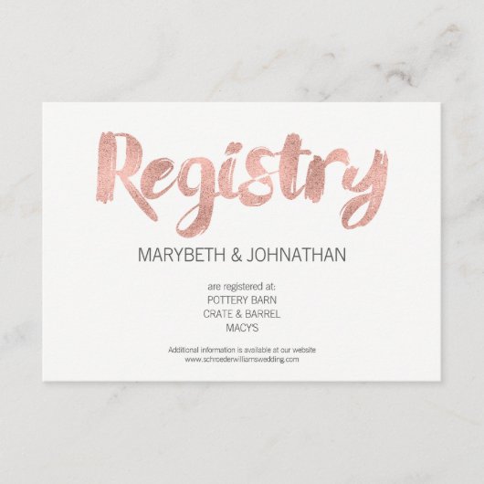 Moderne Rose Gold Liebe Wedding Registry Card Begleitkarte (Vorderseite)