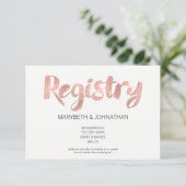 Moderne Rose Gold Liebe Wedding Registry Card Begleitkarte (Stehend Vorderseite)