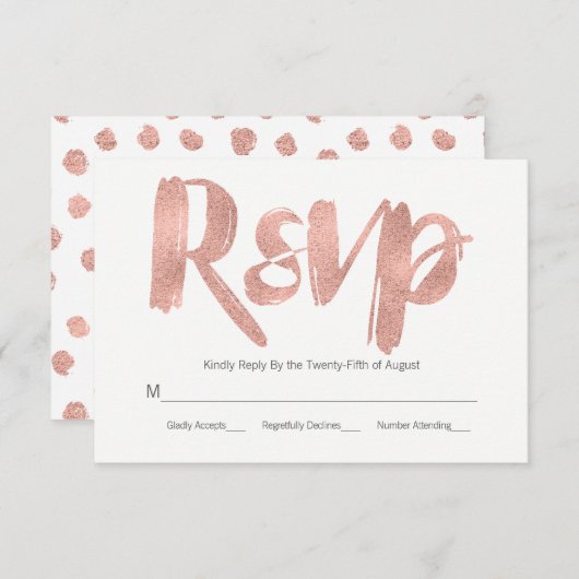 Moderne Rose Gold Liebe Wedding RSVP Card (Vorne/Hinten)