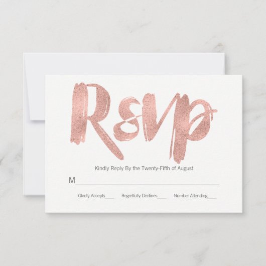 Moderne Rose Gold Liebe Wedding RSVP Card Karte (Vorderseite)