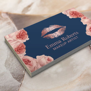 Moderne Rose Gold Lippen Blumen Makeup Marine Visitenkarte