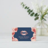 Moderne Rose Gold Lippen Blumen Makeup Marine Visitenkarte (Stehend Vorderseite)