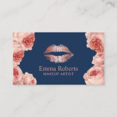 Moderne Rose Gold Lippen Blumen Makeup Marine Visitenkarte (Vorderseite)