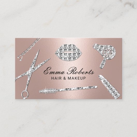 Moderne Rose Gold Luxus Makeup Artist & Hair Salon Visitenkarte (Vorderseite)