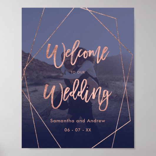 Moderne Rose Gold Marine Foto Begrüßung Poster (Vorne)