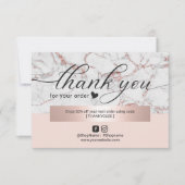 Moderne Rose Gold Marmor Blush Pink Bestellung Vie Dankeskarte (Vorderseite)