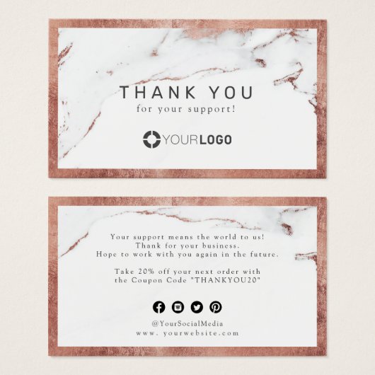Moderne Rose Gold Marmor Luxe Business Vielen Dank (Vorne & Hinten)