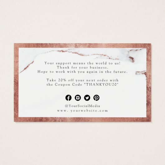 Moderne Rose Gold Marmor Luxe Business Vielen Dank (Rückseite)