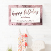 Moderne Rose Gold Marmor Pastel Pink Happy Birthda Banner (Insitu)