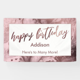 Moderne Rose Gold Marmor Pastel Pink Happy Birthda Banner