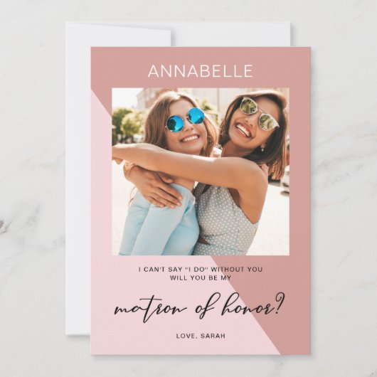 Moderne Rose Gold Matron of Ehrenvorschlag Einladung (Vorderseite)