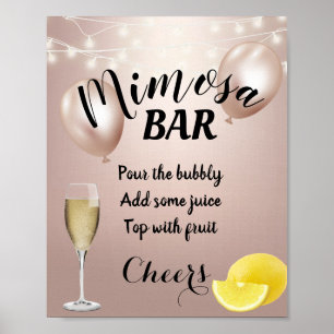 Moderne Rose Gold Mimosa Bar Sign Poster
