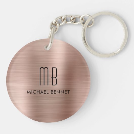 Moderne Rose Gold Mit Monogramm Schlüsselanhänger (Rückseite)