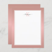 Moderne Rose Gold Monogram Chic Girl Note Card (Vorne/Hinten)