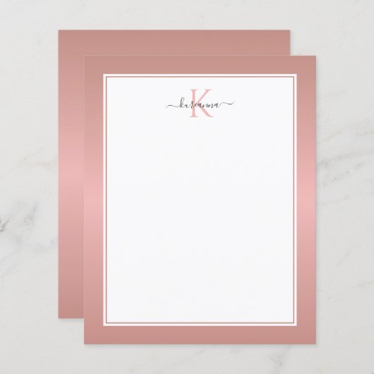 Moderne Rose Gold Monogram Chic Girl Note Card (Vorne/Hinten)