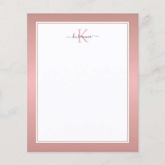 Moderne Rose Gold Monogram Chic Girl Note Card (Vorderseite)