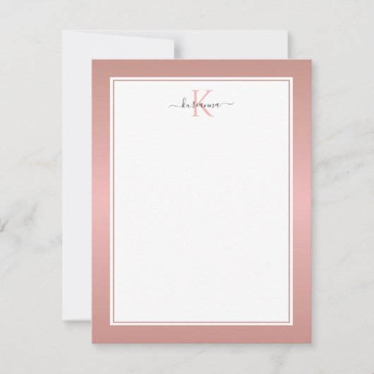 Moderne Rose Gold Monogram Chic Girl Note Card Mitteilungskarte (Vorderseite)