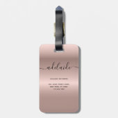 Moderne Rose Gold Monogram Chic Girl Script Name Gepäckanhänger (Rückseite vertikal)