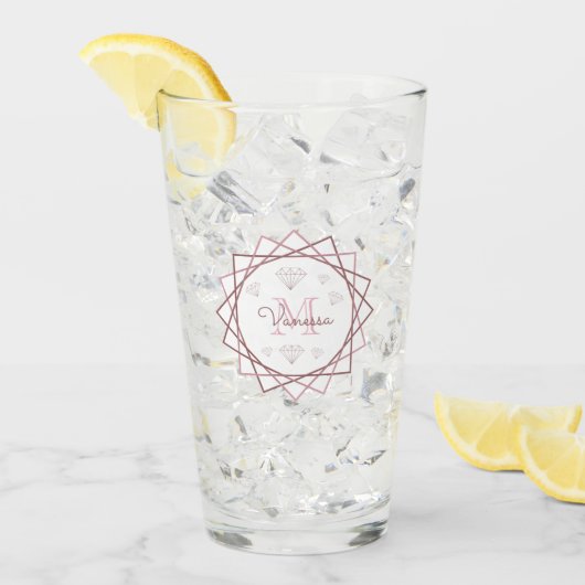 Moderne Rose Gold Monogram Geometric v2 Glas (Vorderseite Ice)