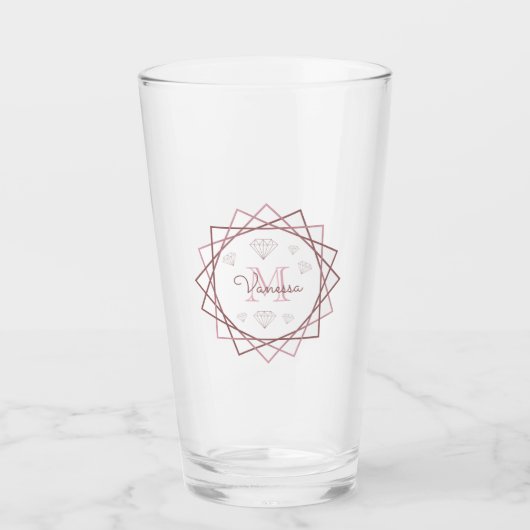 Moderne Rose Gold Monogram Geometric v2 Glas (Vorderseite)