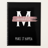 Moderne Rose Gold Monogram & Motivation Black Planer (Vorderseite)