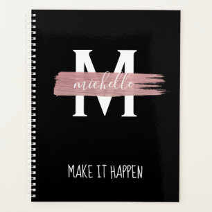 Moderne Rose Gold Monogram & Motivation Black Planer