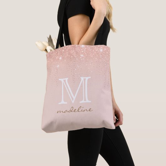 Moderne Rose Gold Monogram Script Tasche (Von Nahem)