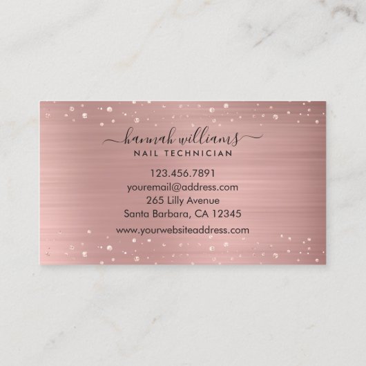 Moderne Rose Gold Nageltechniker Visitenkarte (Rückseite)