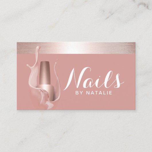 Moderne Rose Gold Nail Polnischer Splash Makeup Ar Visitenkarte (Vorderseite)