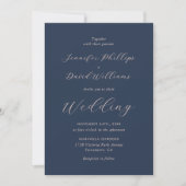 Moderne Rose Gold Navy Blue Elegante Script Hochze Einladung (Vorderseite)