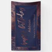 Moderne Rose Gold & Navy Marbled Happy Birthday Banner (Vertikal)