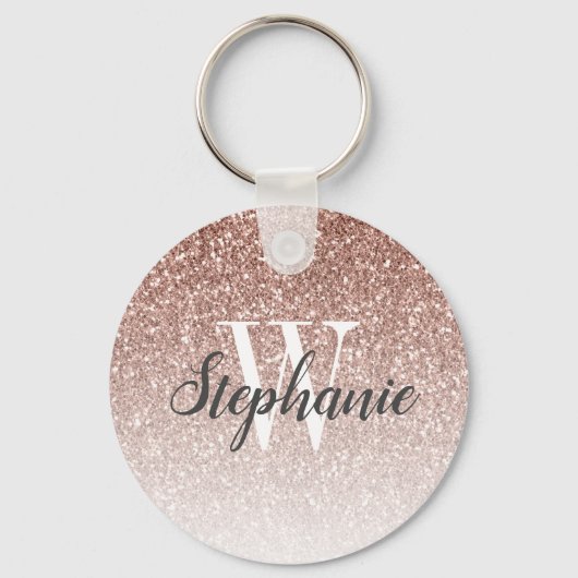 Moderne Rose Gold Ombre Imitate Glitzer Monogram Schlüsselanhänger (Vorderseite)