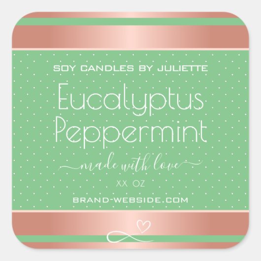 Moderne Rose Gold Packing Labels Light Green Mint Quadratischer Aufkleber (Vorderseite)