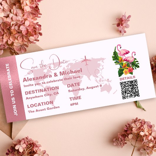 Moderne Rose Gold Passport Save the Date Einladung