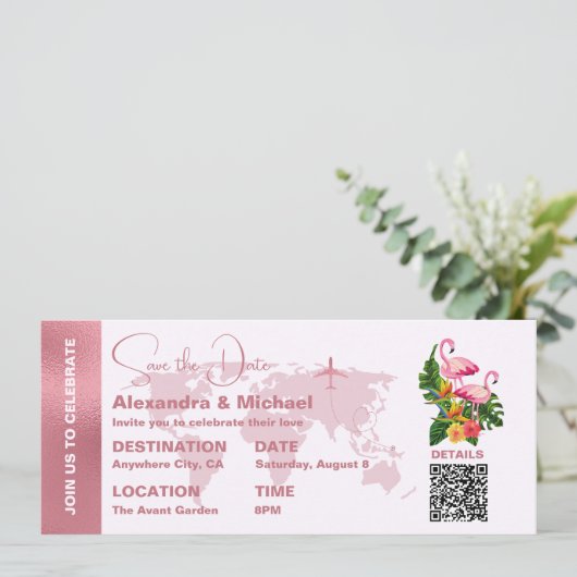 Moderne Rose Gold Passport Save the Date Einladung (Stehend Vorderseite)