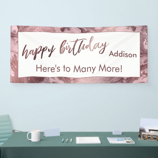 Moderne Rose Gold Pastellfarben Rosa Marmor Happy Banner (Messe)