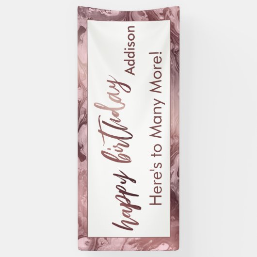 Moderne Rose Gold Pastellfarben Rosa Marmor Happy Banner (Vertikal)