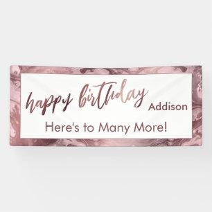 Moderne Rose Gold Pastellfarben Rosa Marmor Happy Banner