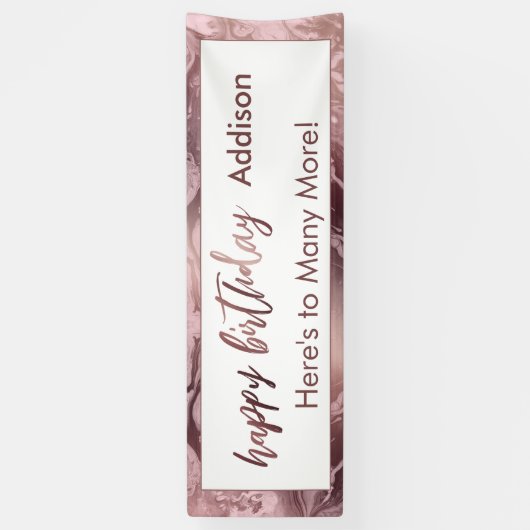 Moderne Rose Gold Pastellfarben Rosa Streifen Happ Banner (Vertikal)